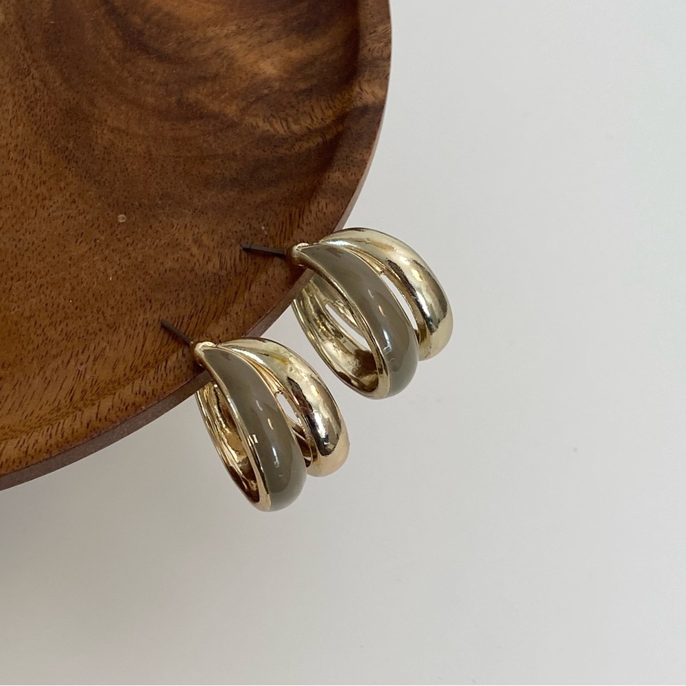 4/$15 Grey Enamel Double Hoop Earrings